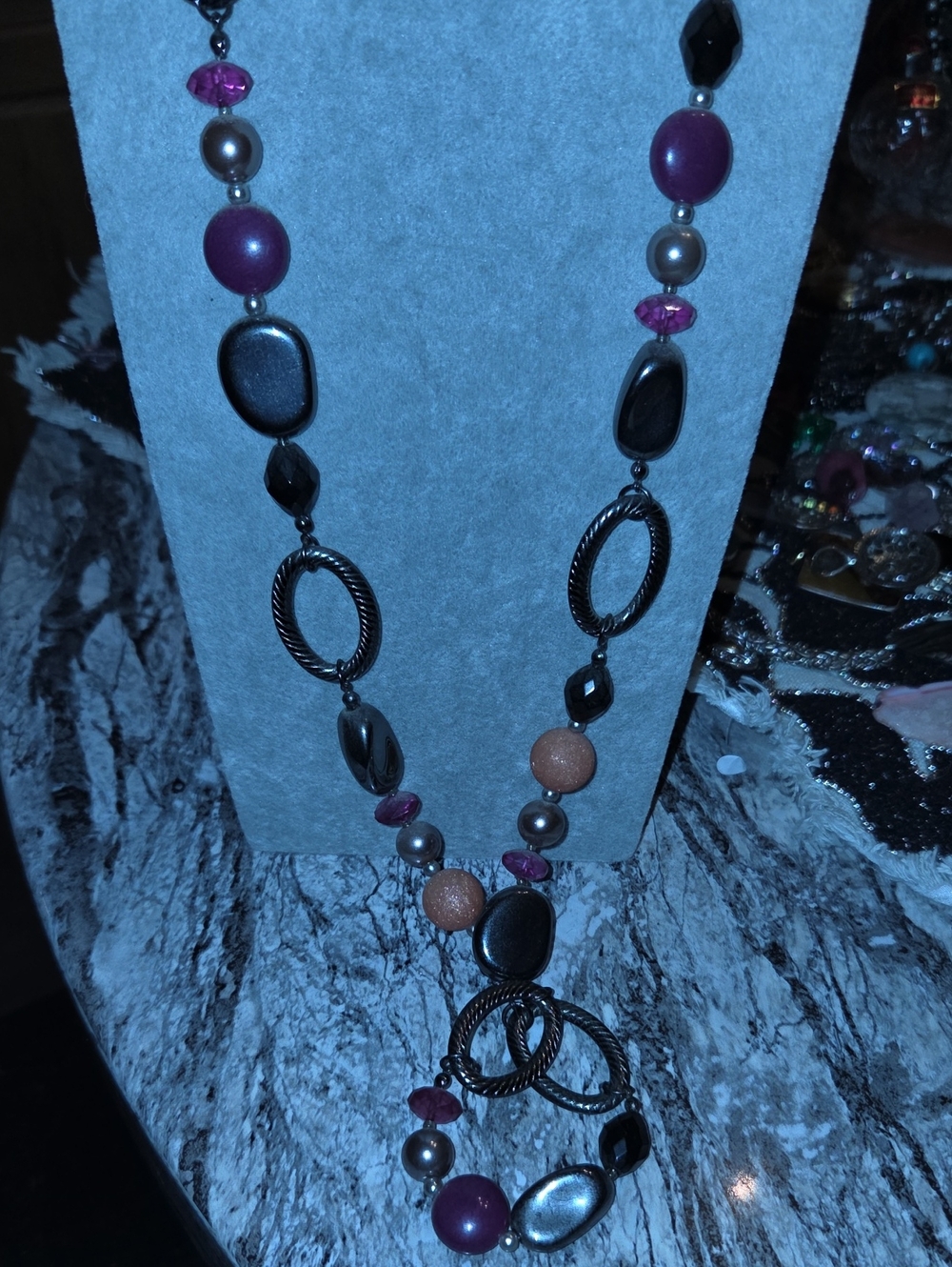 Elegant Purple and Black Beaded Statement Necklace